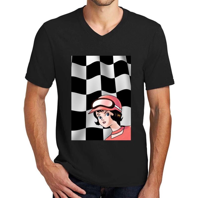 Trixie Speed Racer Checkered Flag! Unisex V-Neck T-Shirt Men Black