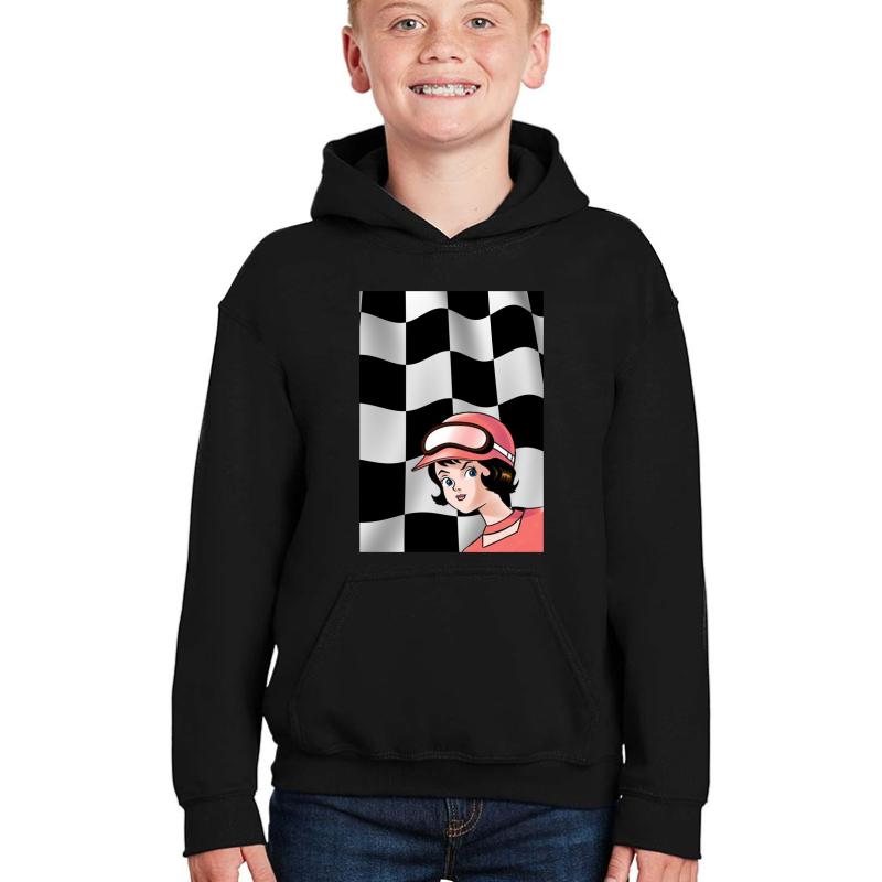 Trixie Speed Racer Checkered Flag! Youth Hooded Sweatshirt Boy Black