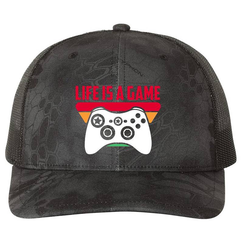 Life Is A Game Video Game Player Gaming Joystick Gamer Flexfit Baseball Caps