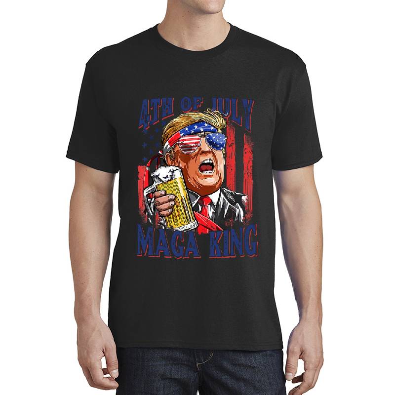 The Great Maga King Trump Happy 4th of July American Flag   Unisex V-Neck T-Shirts
