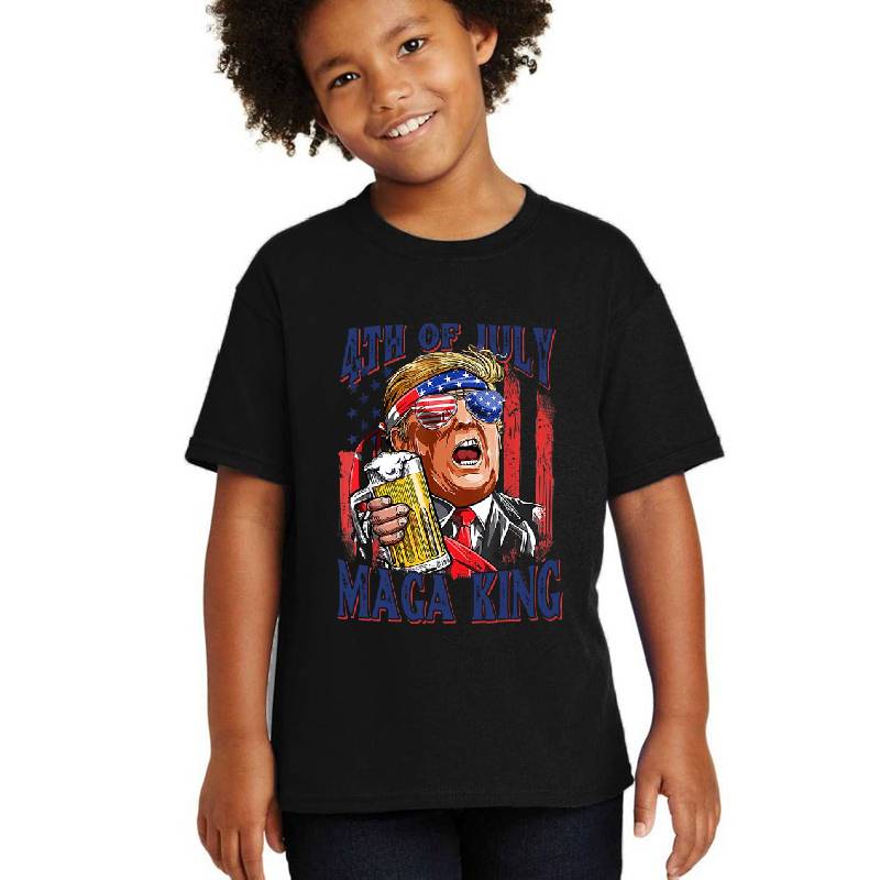 The Great Maga King Trump Happy 4th of July American Flag   Unisex V-Neck T-Shirts