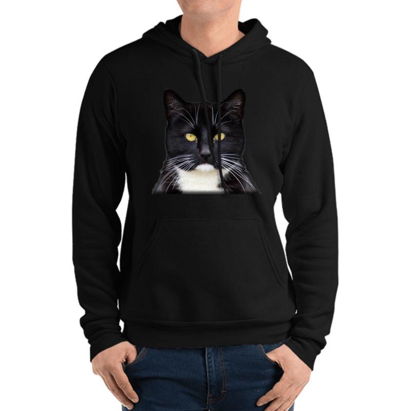 Tuxedo Black & White Kitty Cat Golden Eyes Unisex Hooded Sweatshirt Men Black