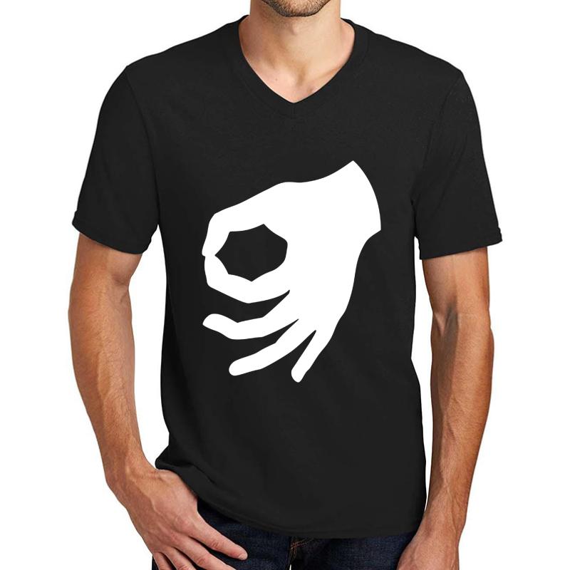 Upside Down Okay Hand Unisex V-Neck T-Shirt Men Black