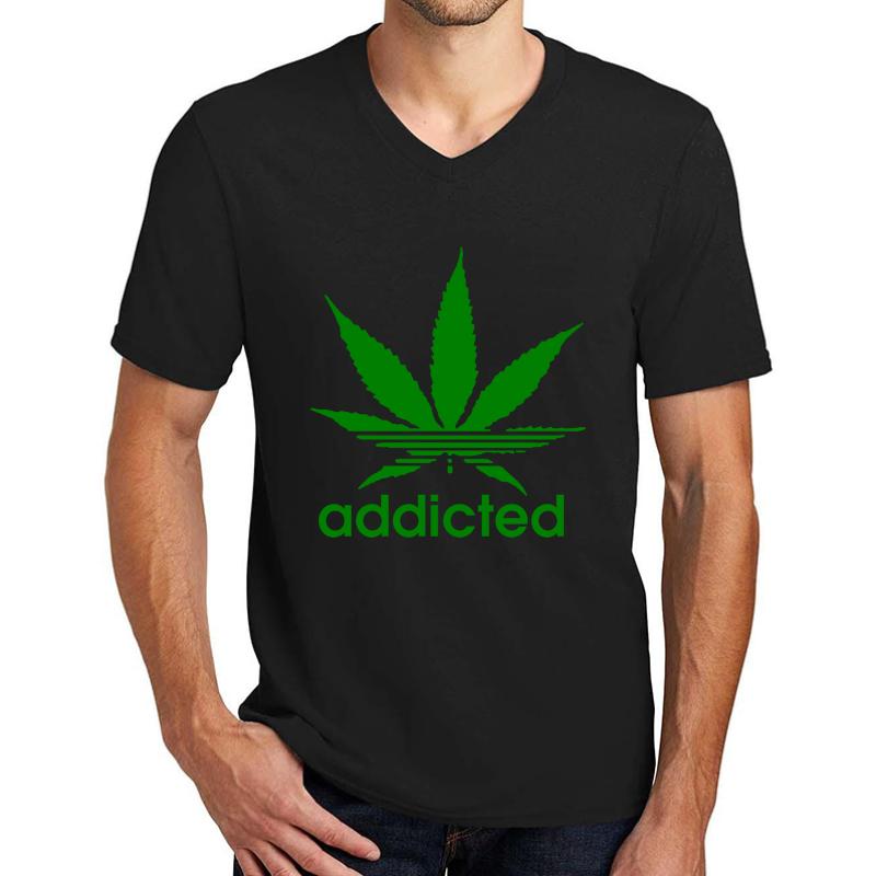 Addicted - Cannabis Unisex V-Neck T-Shirt Men Black