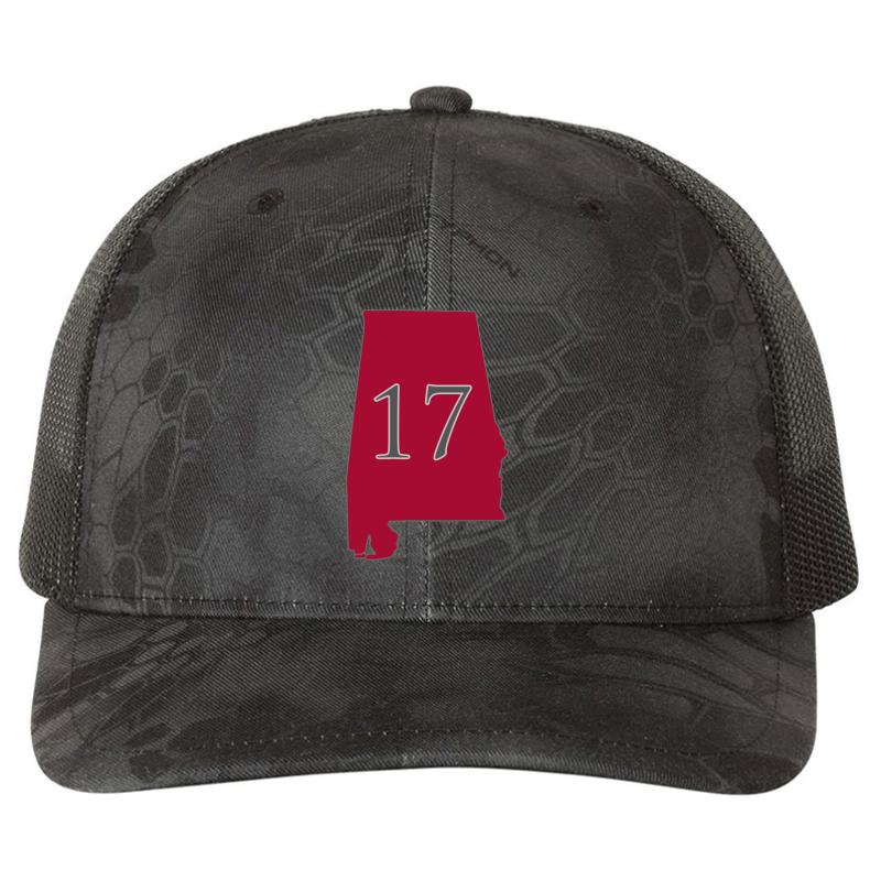 Alabama 17 National Champions Richardson Premium Trucker Snapback Cap  Kryptek Typhon Black