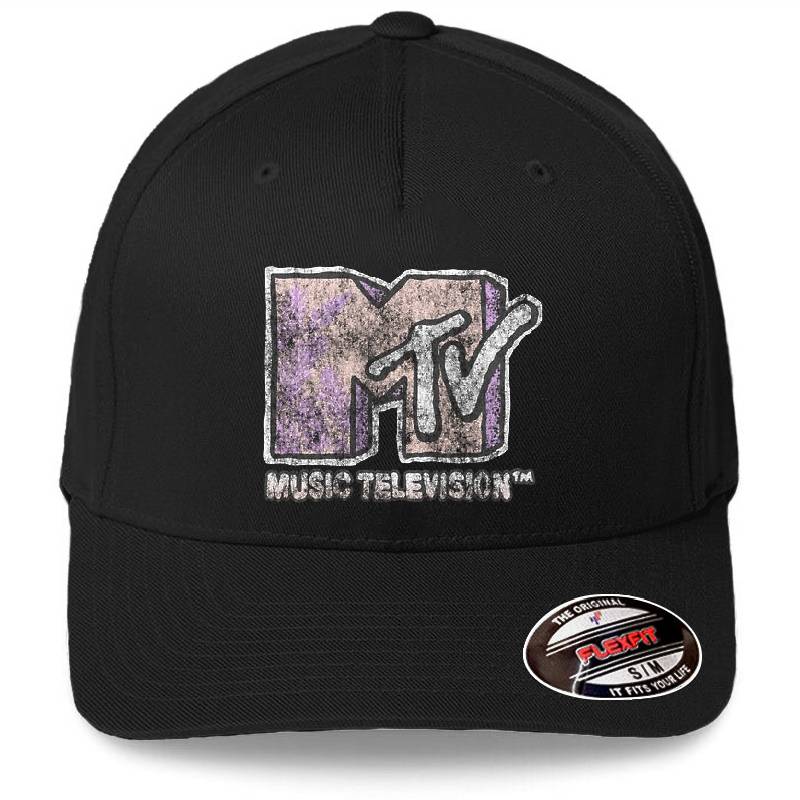 MTV Distressed Pink Pastel Palm Tree MTV Logo  Premium Flat Bill Snapback Caps