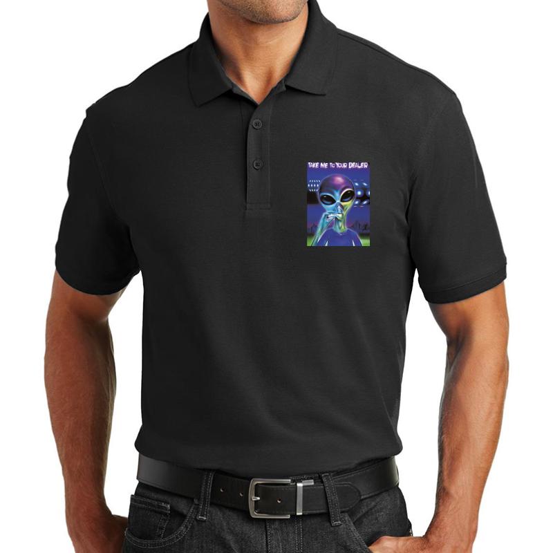 Alien- Take Me To Your Dealer Weed  Unisex Polo Jersey Sport Shirt Men Black