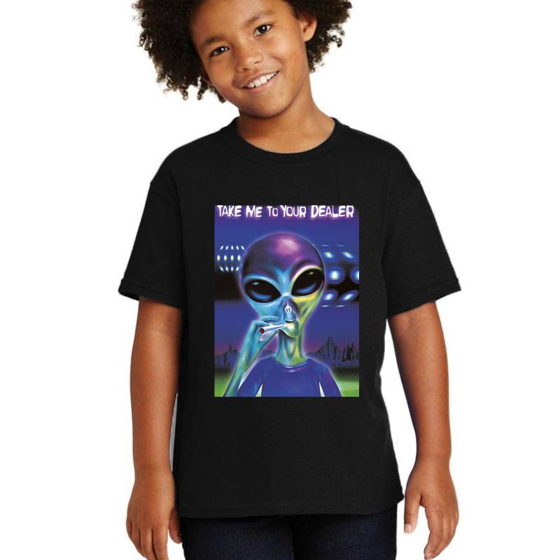 Alien- Take Me To Your Dealer Weed  Youth T-Shirt Boy Black