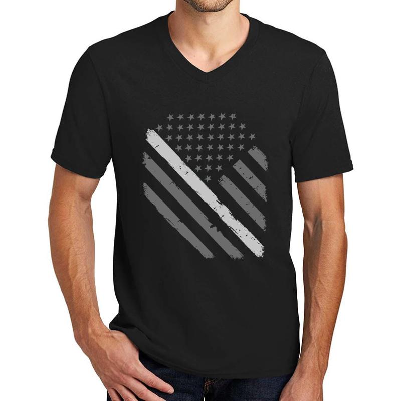 Thin Silver Line American Flag Correctional Officer Support Unisex V-Neck T-Shirt Men Black