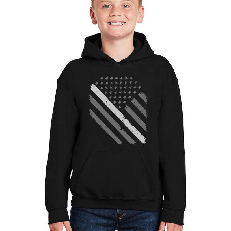 Thin Silver Line American Flag Correctional Officer Support Youth Hooded Sweatshirt Boy Black