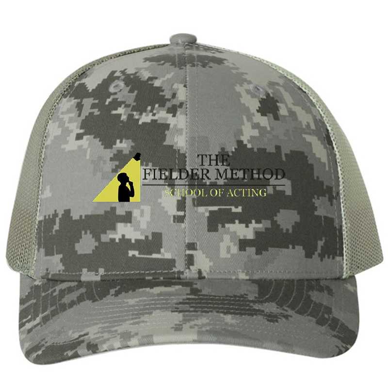The Fielder Method School of Acting Studio The Rehearsal Logo (light background) x designed and sold by AlexandraBrown4. Premium Flat Bill Snapback Caps