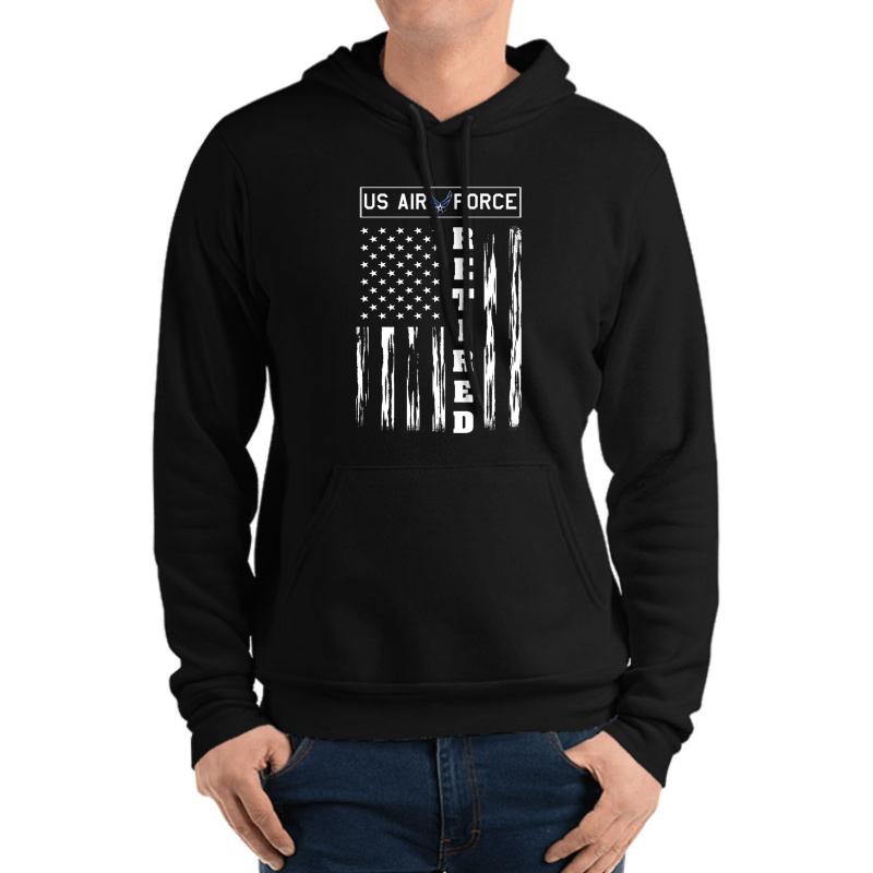 Us Air Force Retired - Distressed American Flag Tee Unisex Hooded Sweatshirt Men Black