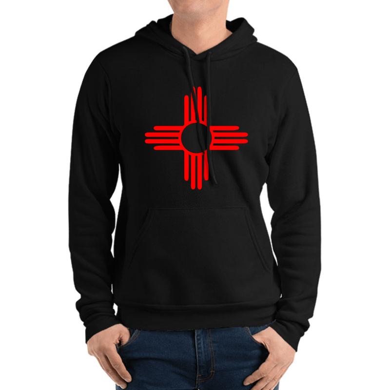 Zia Pueblo Sun Symbol Red  Unisex Hooded Sweatshirt Men Black