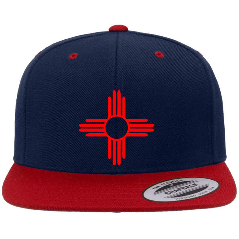 Zia Pueblo Sun Symbol Red  Premium Flat Bill Snapback Cap  Navy