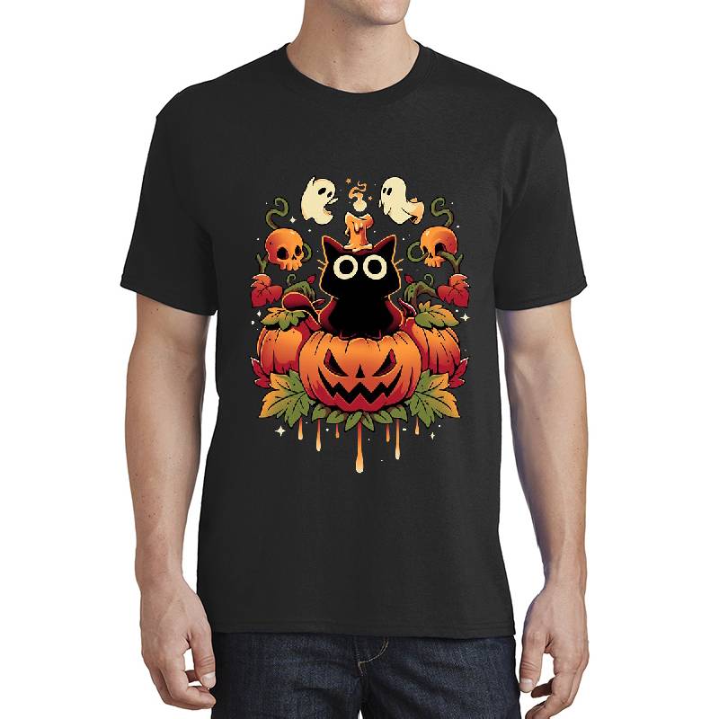 Halloween Candle Trick - Autumn Cat Unisex V-Neck T-Shirts