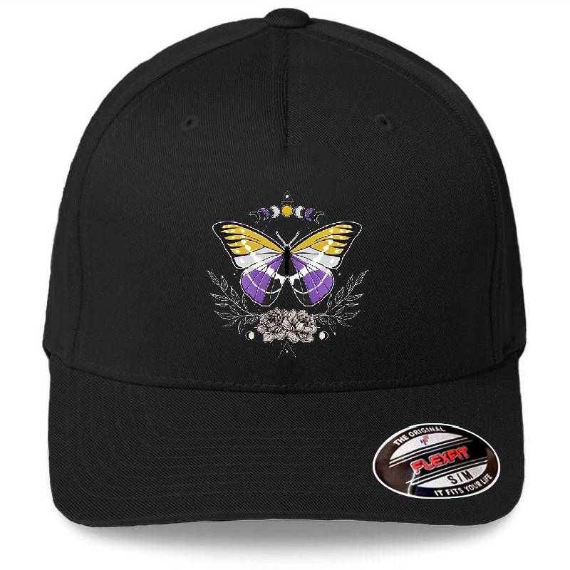 Nonbinary Butterfly LGBT Pride Flag Premium Flat Bill Snapback Caps