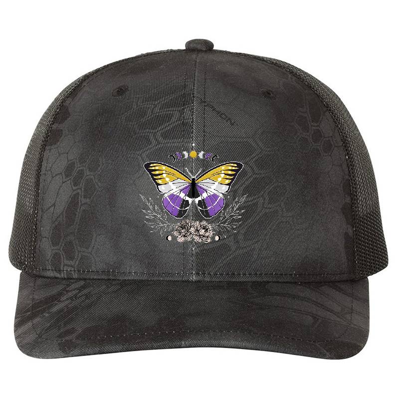 Nonbinary Butterfly LGBT Pride Flag Premium Flat Bill Snapback Caps