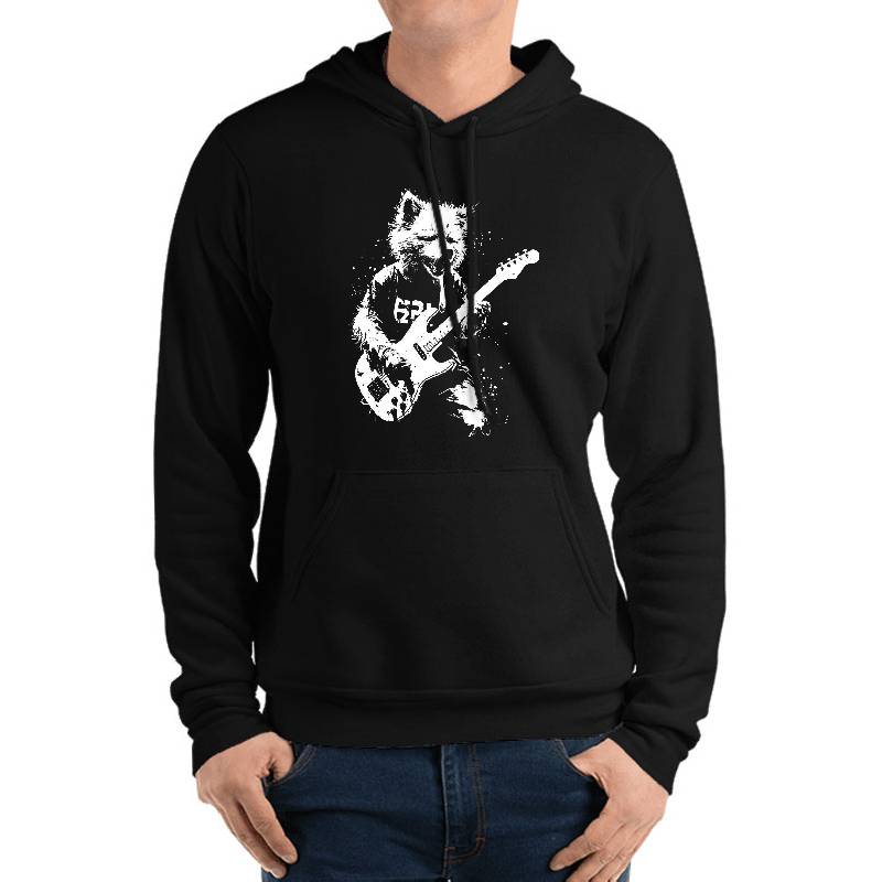 Distressed Dog Playing Guitar Punk Rock & Roll Grunge Art Youth Hooded Sweatshirts