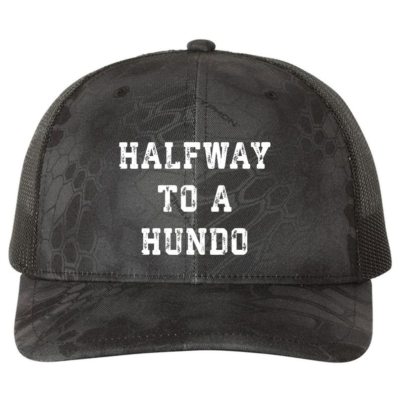 50Th Birthday Gift: Halfway To A Hundo Funny T Shirt Richardson Premium Trucker Snapback Cap  Kryptek Typhon Black