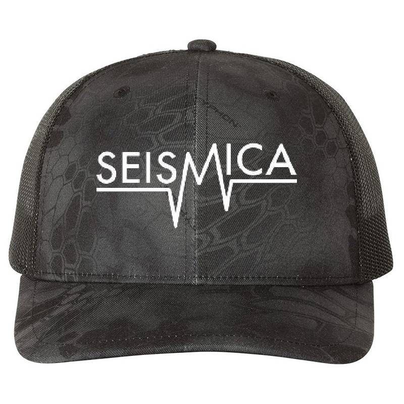 Seismica White Word Logo Premium Flat Bill Snapback Caps