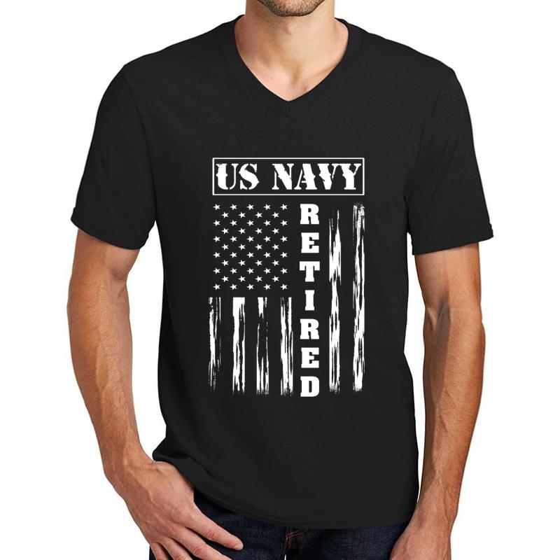 Us Navy Retired - American Flag Tee Unisex V-Neck T-Shirt Men Black