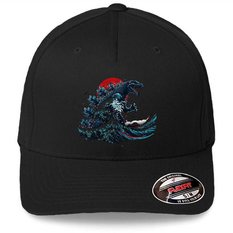 vintage japanese godzilla great wave Premium Flat Bill Snapback Caps