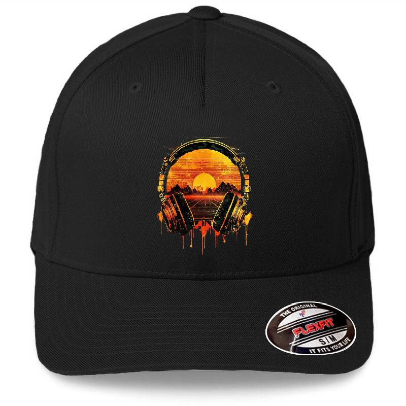 Synthwave Sunset with Headphones Richardson Premium Trucker Snapback Caps