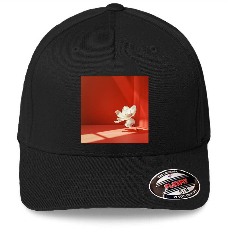 Single white flower in a red room minimalist print Richardson Premium Trucker Snapback Caps