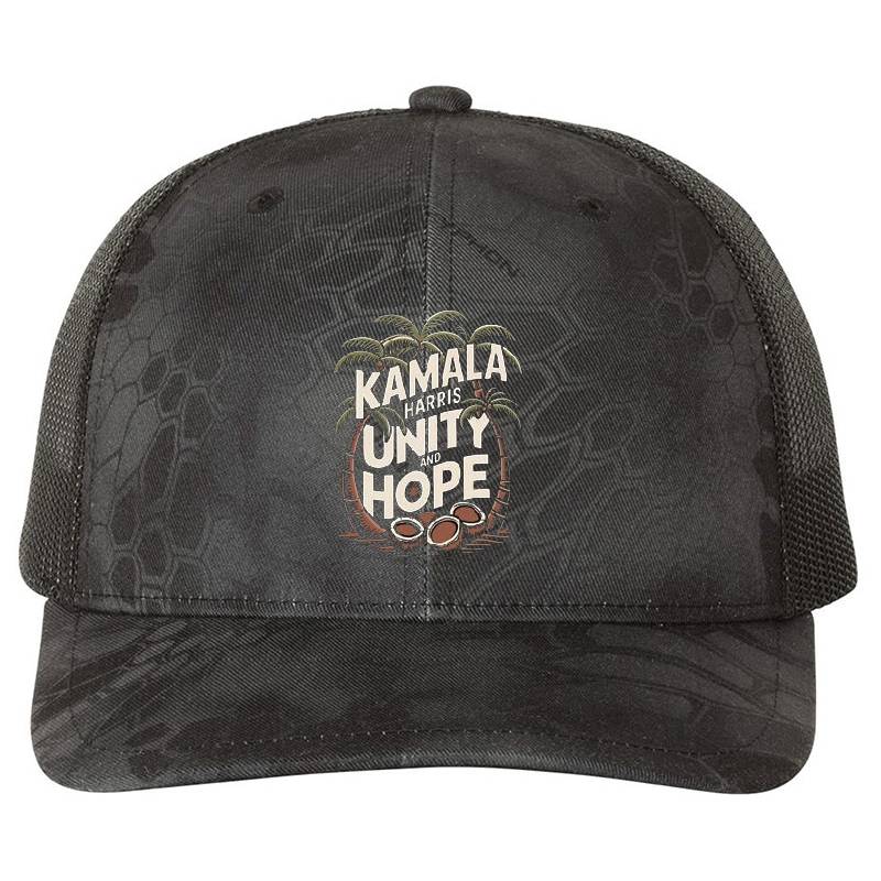  Kamala Harris Unity and Hope Palm Trees Design Premium Flat Bill Snapback Caps