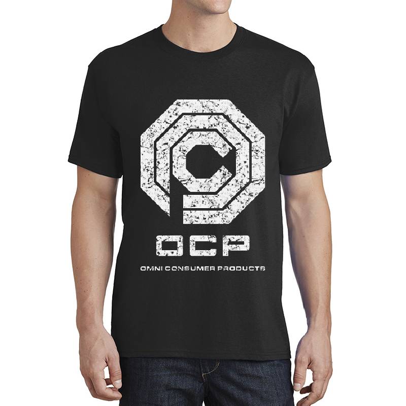 OCP Distressed Graphic T-Shirt – Robocop Movie Retro Sci-Fi Fan Apparel Unisex Polo Jersey Sport Shirts