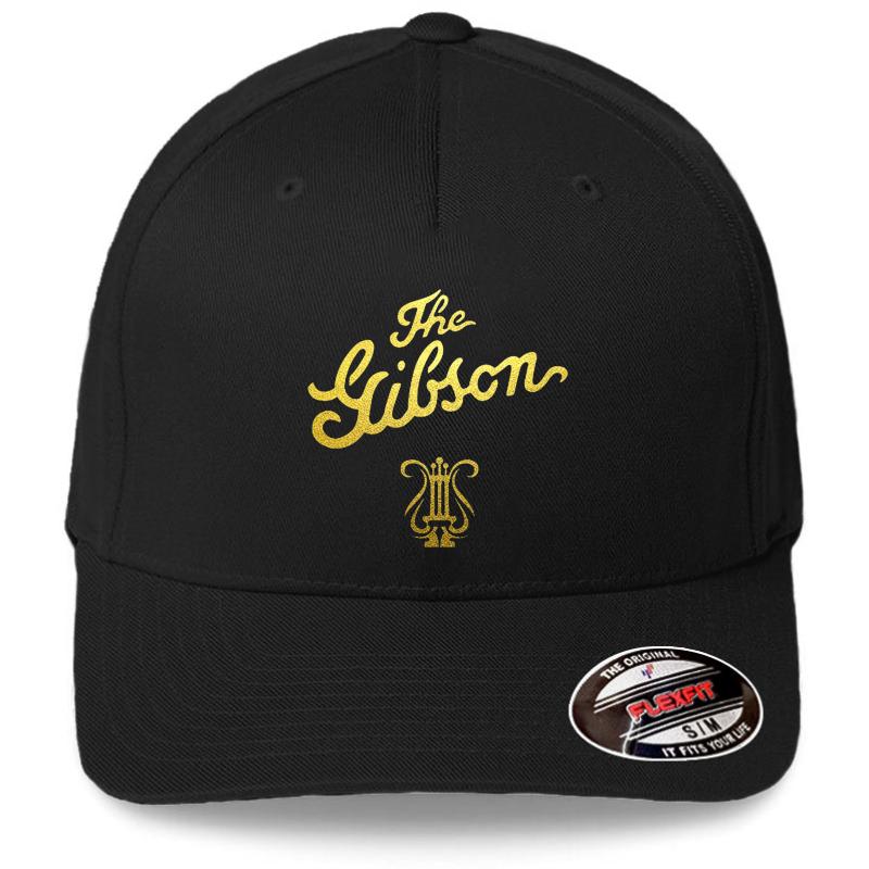 Antique Gibson Muscial Instruments Logo Flexfit Baseball Cap  Black