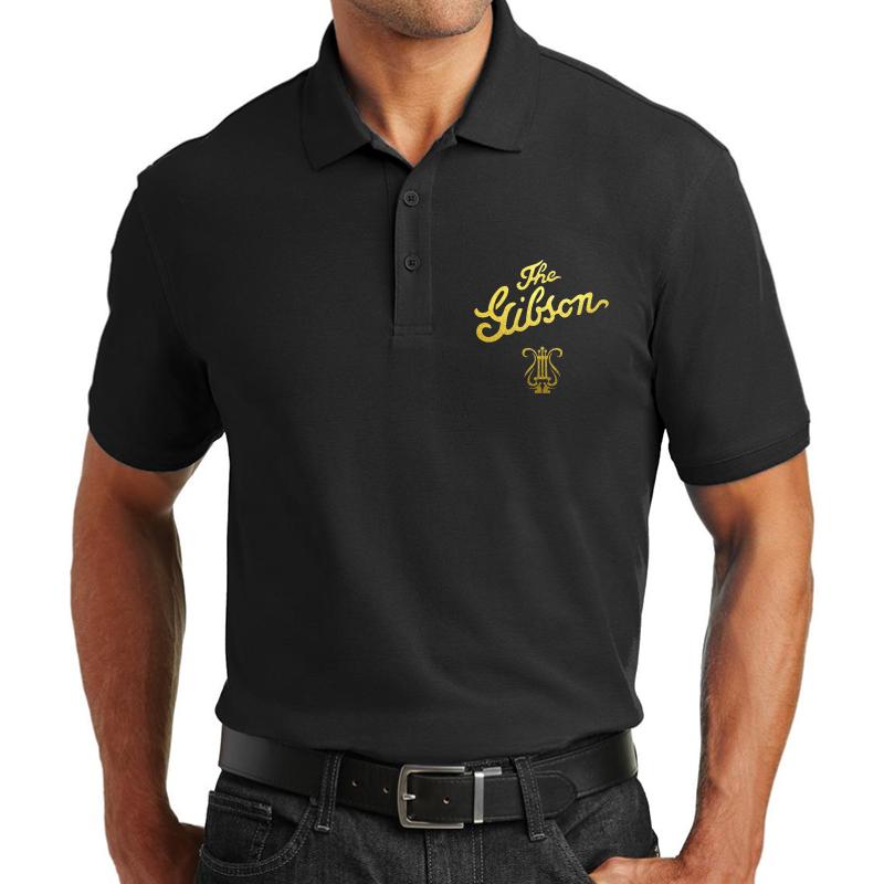 Antique Gibson Muscial Instruments Logo Unisex Polo Jersey Sport Shirt Men Black