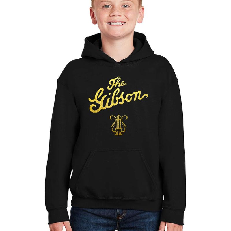 Antique Gibson Muscial Instruments Logo Youth Hooded Sweatshirt Boy Black