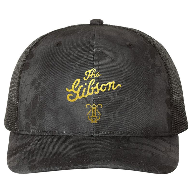 Antique Gibson Muscial Instruments Logo Richardson Premium Trucker Snapback Cap  Kryptek Typhon Black