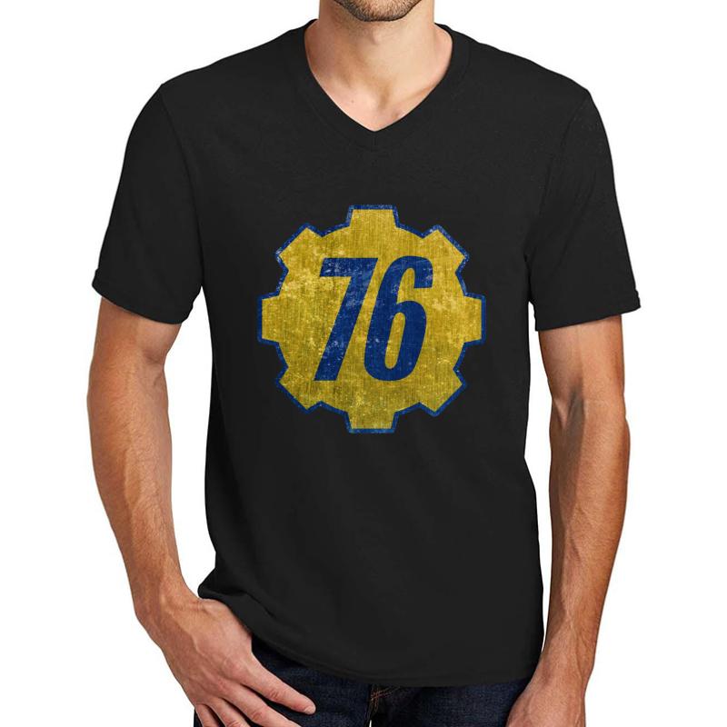 Vault 76 - Distressed Unisex V-Neck T-Shirt Men Black