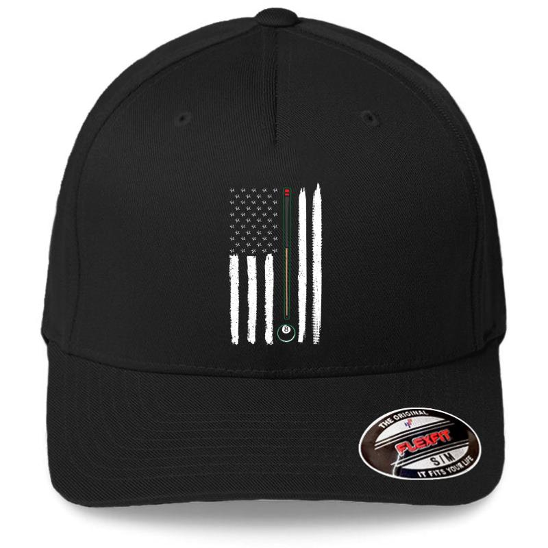 American Flag Billiards Play Pool Flexfit Baseball Cap  Black