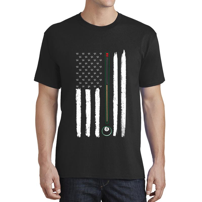 American Flag Billiards Play Pool Unisex T-Shirt Men Black