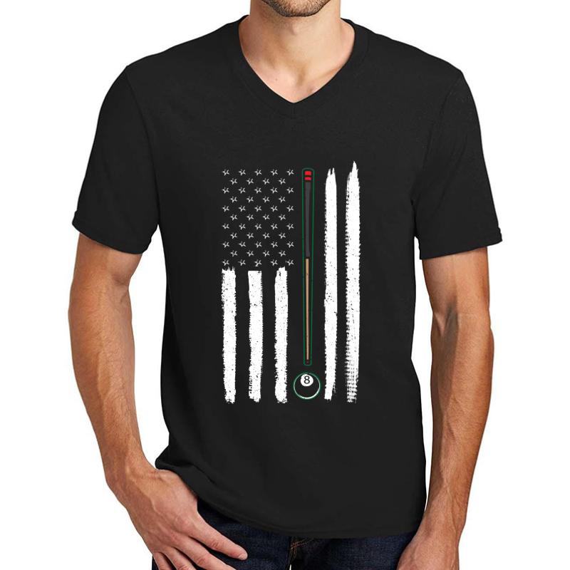 American Flag Billiards Play Pool Unisex V-Neck T-Shirt Men Black