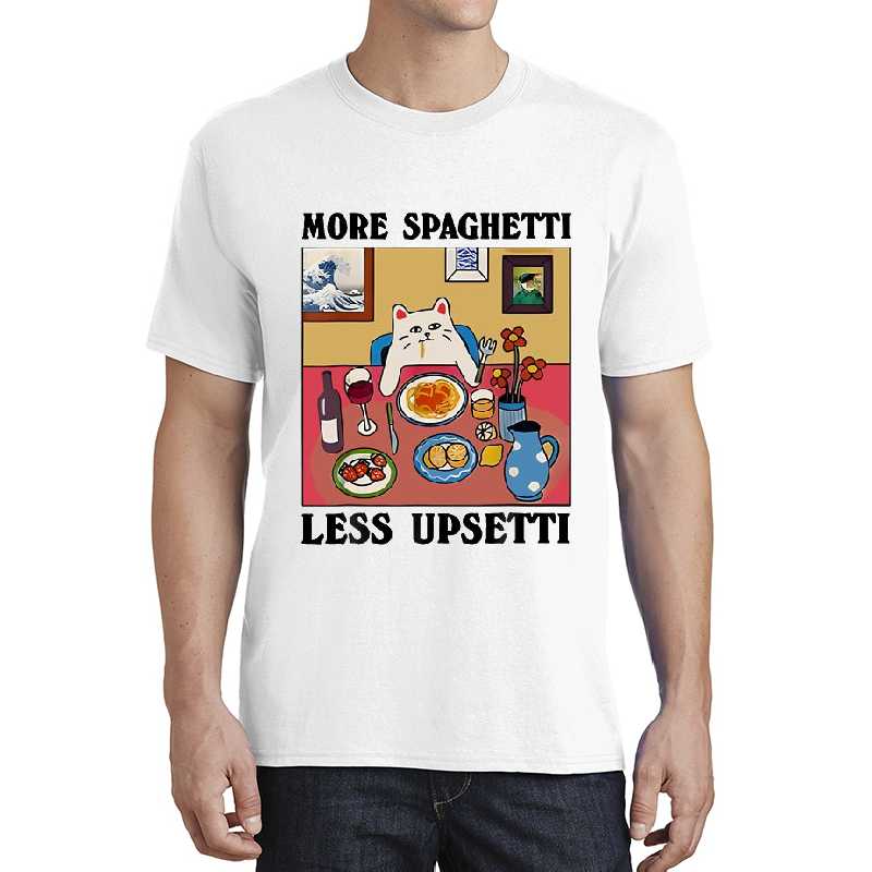 More Spaghetti Less Upsetti Funny Cute Cat Saying Quote T-Shirt designed and sold by egallagher-shop. Premium Flat Bill Snapback Caps
