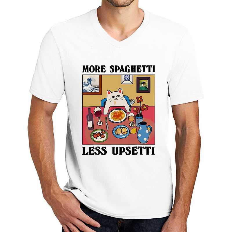More Spaghetti Less Upsetti Funny Cute Cat Saying Quote T-Shirt designed and sold by egallagher-shop. Premium Flat Bill Snapback Caps