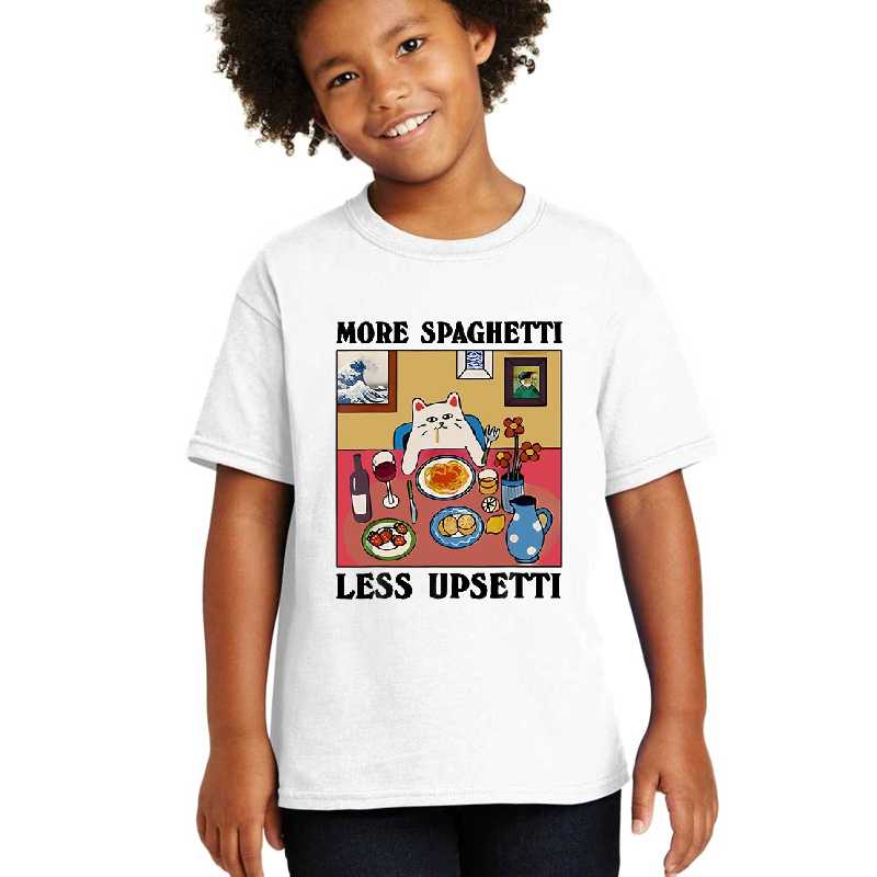 More Spaghetti Less Upsetti Funny Cute Cat Saying Quote T-Shirt designed and sold by egallagher-shop. Premium Flat Bill Snapback Caps