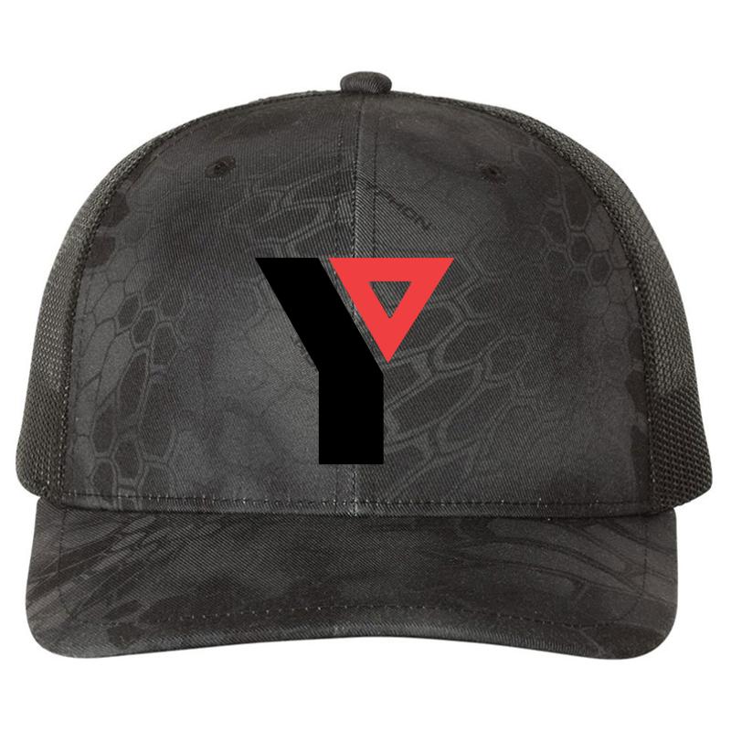 Ymca Old Logo Richardson Premium Trucker Snapback Cap  Kryptek Typhon Black