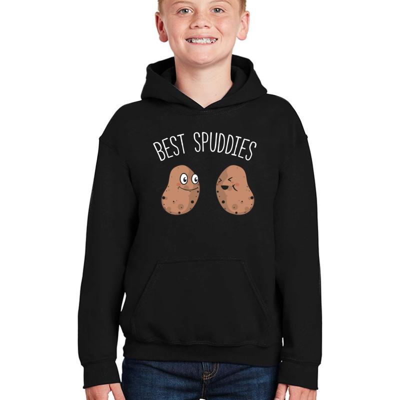 Vegan Best Spuddies Funny Potato Veggies Youth Hooded Sweatshirt Boy Black