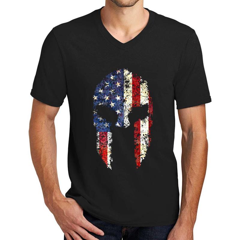 American Spartan Unisex V-Neck T-Shirt Men Black