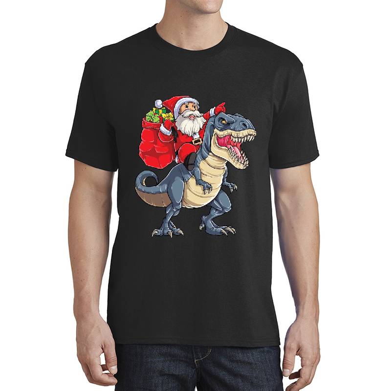 Santa Riding Dinosaur T rex T Shirt Christmas Gifts X-mas Kids Boys Girls Man Women Flexfit Baseball Caps
