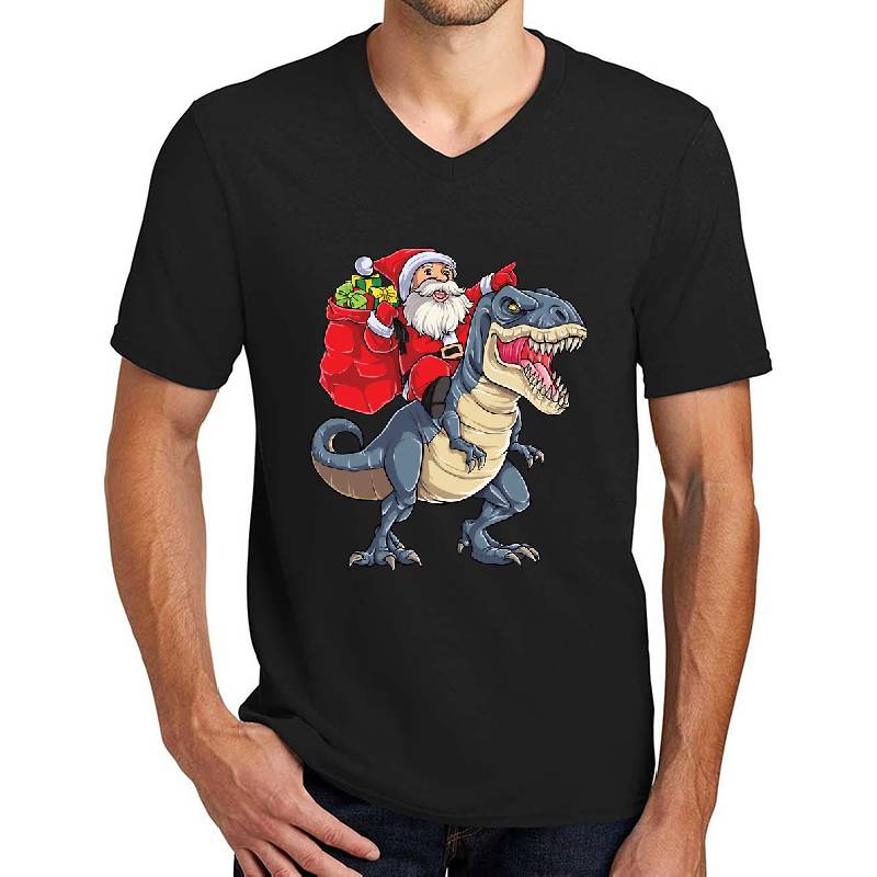 Santa Riding Dinosaur T rex T Shirt Christmas Gifts X-mas Kids Boys Girls Man Women Flexfit Baseball Caps