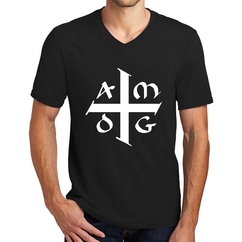 Amdg Jesuit Catholic Cross - Ad Majorem Dei Gloriam Unisex V-Neck T-Shirt Men Black