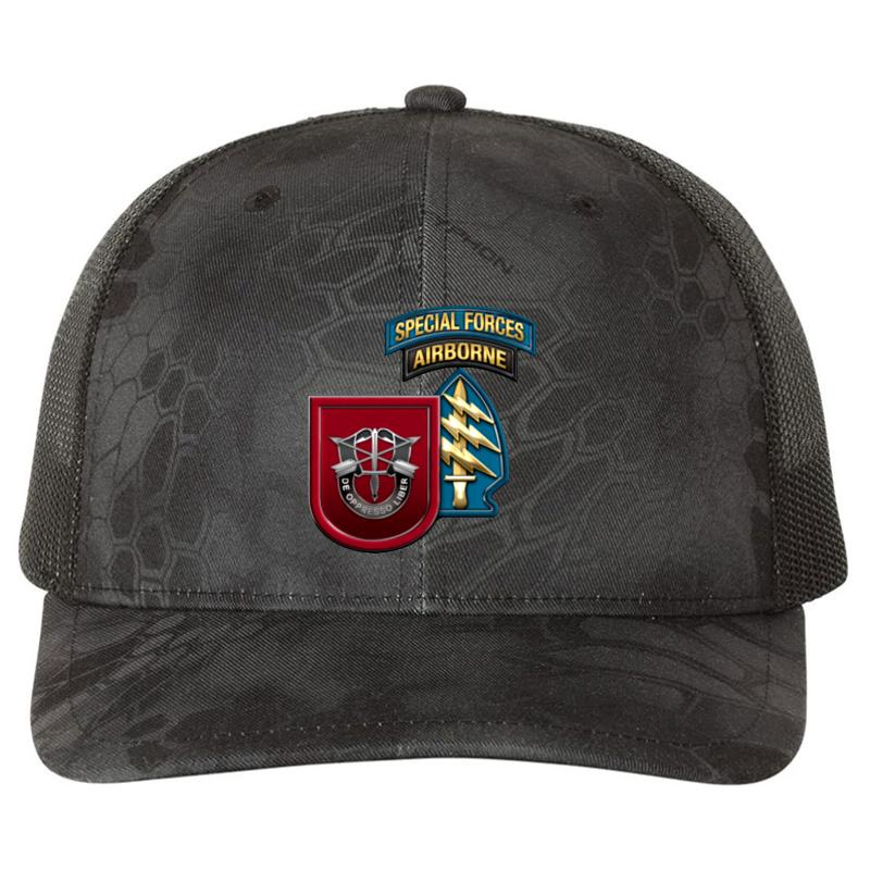 7Th Special Forces Group Richardson Premium Trucker Snapback Cap  Kryptek Typhon Black