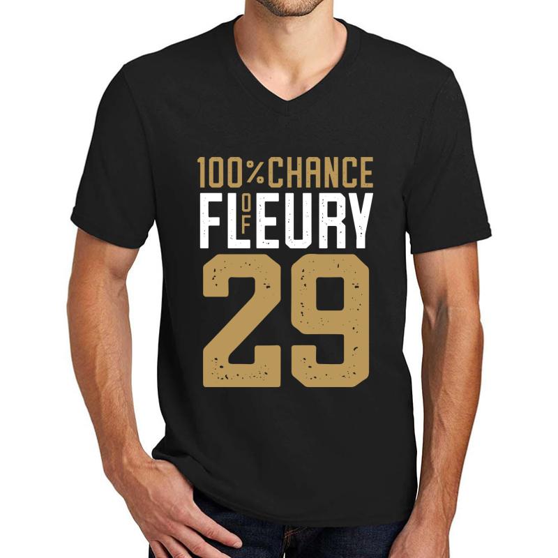 Vegas Golden Knights 100% Chance Of Fleury  Unisex V-Neck T-Shirt Men Black