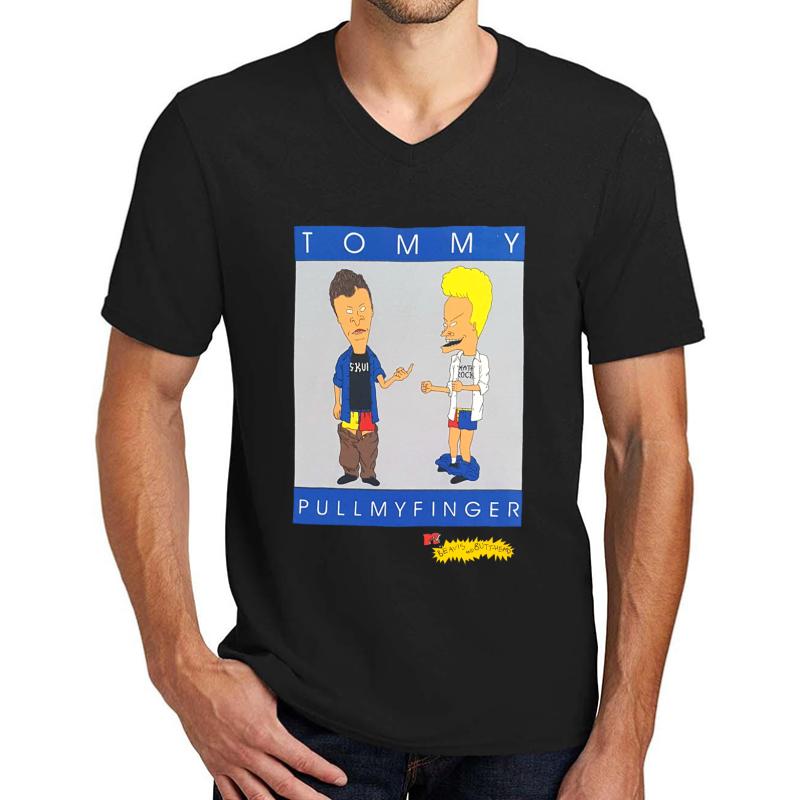 Tommy Pull My Finger - Beavis And Butthead Unisex V-Neck T-Shirt Men Black